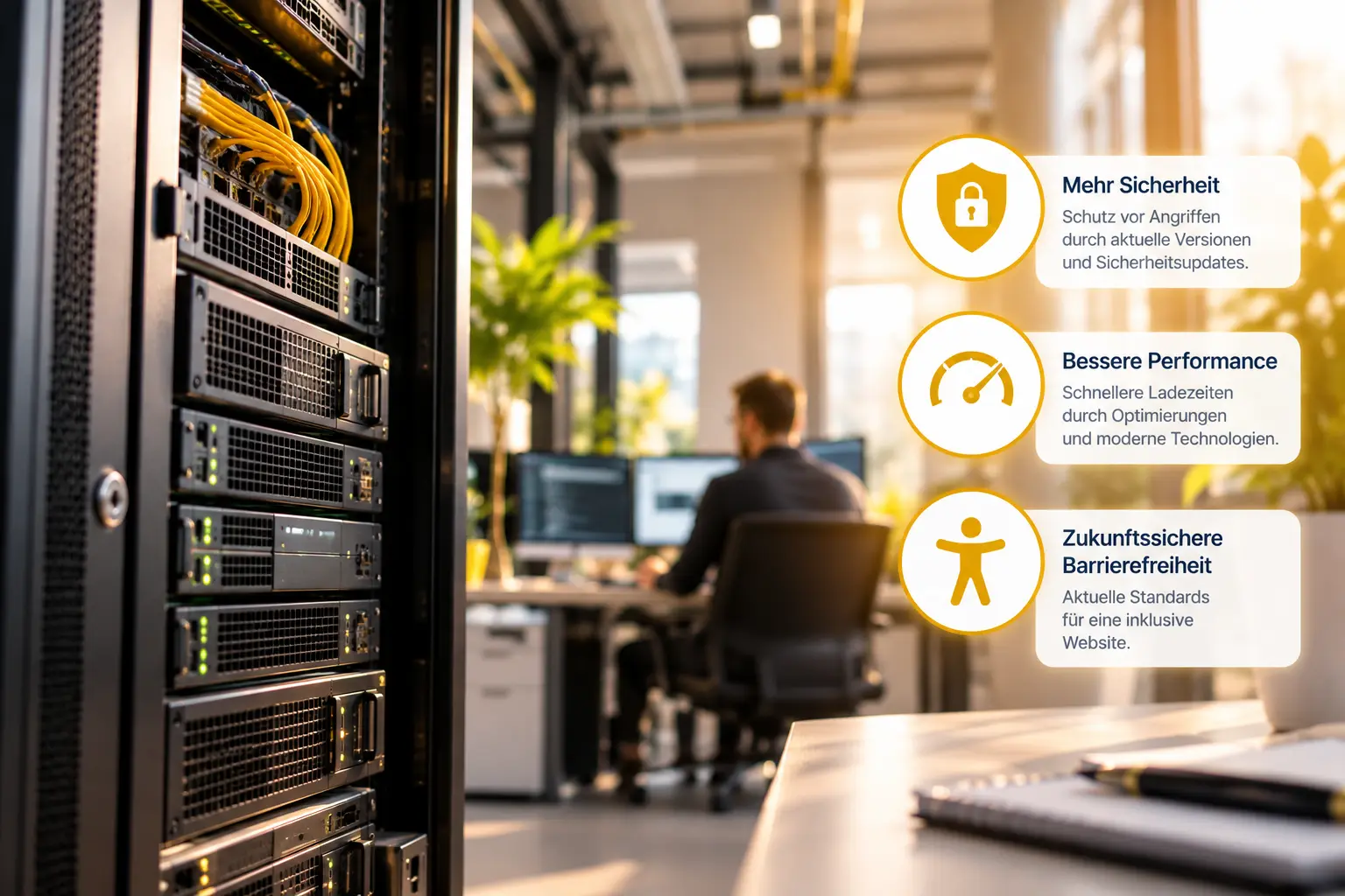 Regelmäßige Server- und CMS-Updates für mehr Sicherheit, bessere Performance und zuverlässige Websites.